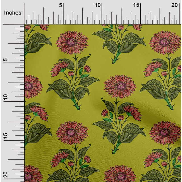 oneOone Viscose Chiffon Lime Green Fabric Floral Block Fabric For Sewing Printed Craft Fabric By The Yard 42 Inch Wide