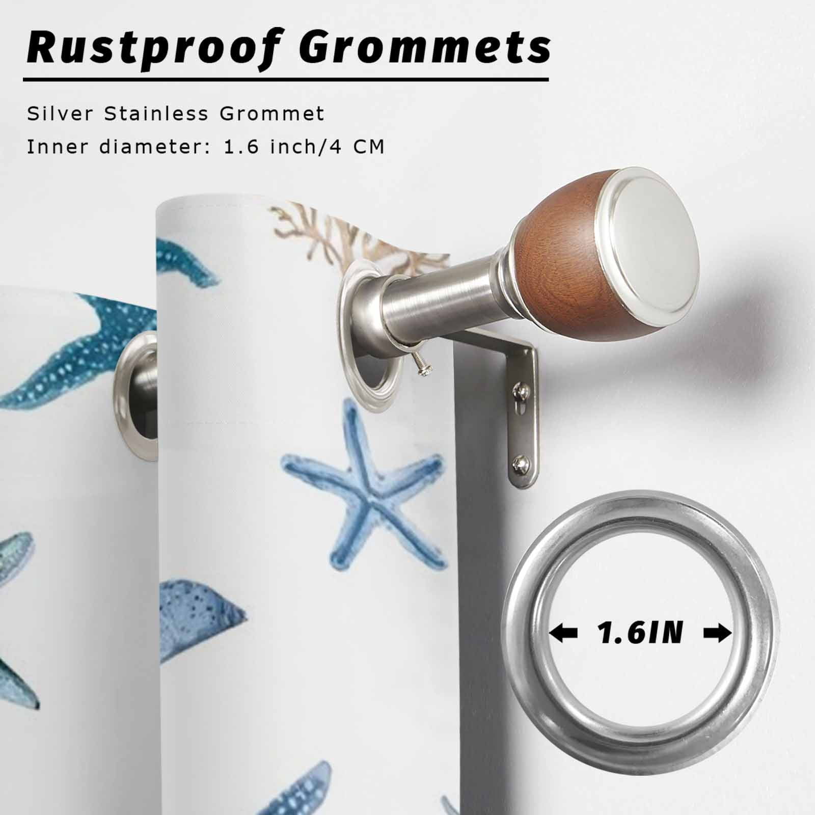 Oceans Animal Outdoor Curtains for Patio, Summer Blue Starfish Seanut Coral Seagrass Sunshade Privacy Drapes Grommet Waterproof Outside Curtains for Porch/Cabana/Balcony 54"x 108", 1 Panel