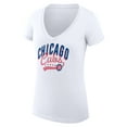 thumbnail image 2 of Women's G-III 4Her by Carl Banks  White Chicago Cubs Filigree Team V-Neck Fitted T-Shirt, 2 of 3