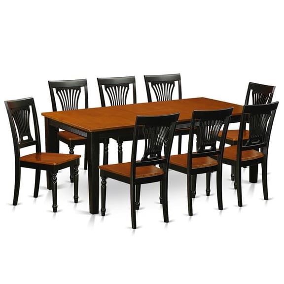 Wood Seat Dining Room Set - Table & 8 Solid Chairs, Black & Cherry - 9 Piece