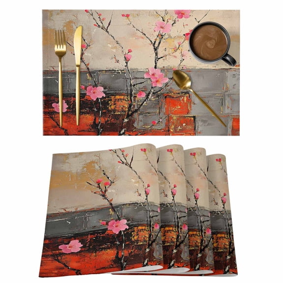 Plum Blossom Placemats Set of 4, Retro Flowers Country Nostalgic Placemats for Dining Table, Place Mats for Kitchen Tabletop, Waterproof Wipeable Dining Table Mats Set