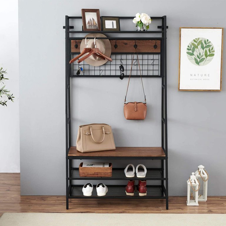 Coat Rack Hall Tree Shoe Storage Bench Entryway Foyer Mud Room