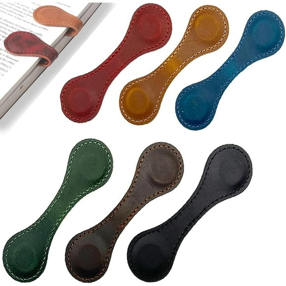 6 Pcs Bookmark, Timeless Mark Magnetic Bookmarks, Magnetic Leather Bookmark, Black, Brown, Coffee, Green, Red, Blue