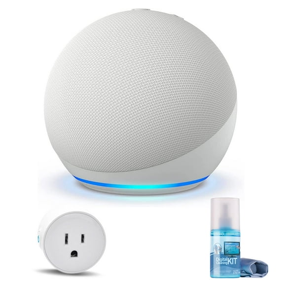 Amazon Echo Dot (5e Génération, 2022 Release) (Blanc Glacier) avec Prise Intelligente Wifi et Kit de Nettoyage