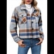 thumbnail image 1 of Chaqueta de Franela A Cuadros para Mujer, Larga, Solapa, Botones, Blusas Casuales, Abrigos Cortos Caqui XL, 1 of 10