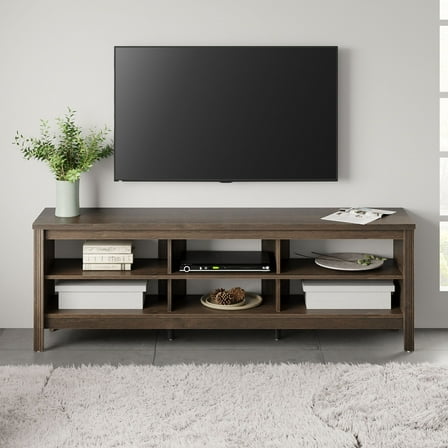 FITUEYES Espresso TV Stand for 75 Inch TV Entertainment Center, Wood TV Table with 3 Open Shelves for Living Room, 70 inch