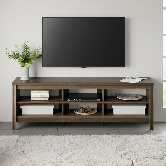 FITUEYES Espresso TV Stand for 75 Inch TV Entertainment Center, Wood TV Table with 3 Open Shelves for Living Room, 70 inch