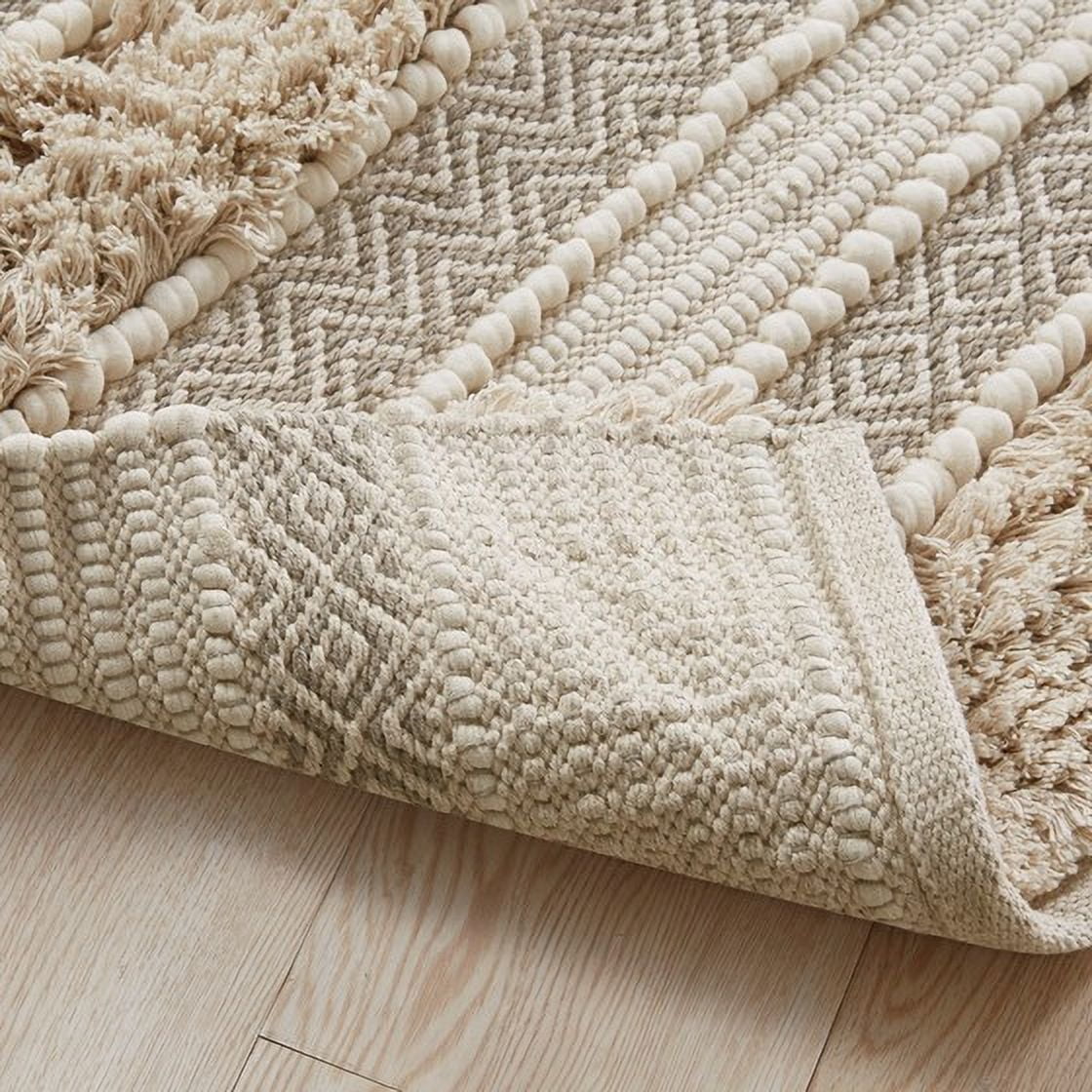 MAYEERTY Woven Texture Stripe Bath Rug Natural 22x58", Beige
