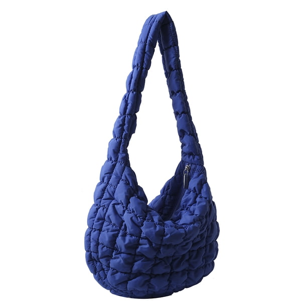 Bolso Acolchado Algodón Bolso Hombro A Cuadros Acolchado Informal para Ir Compras (azul Oscuro)