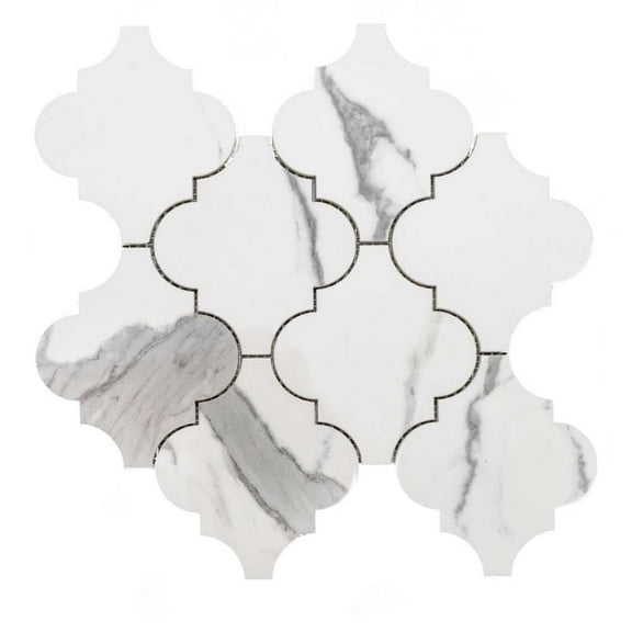 The Tile Life Stately Arabesque Calacatta Polished Porcelain Mosaic Floor & Wall Tile, 11 x 12 in, 6-Piece