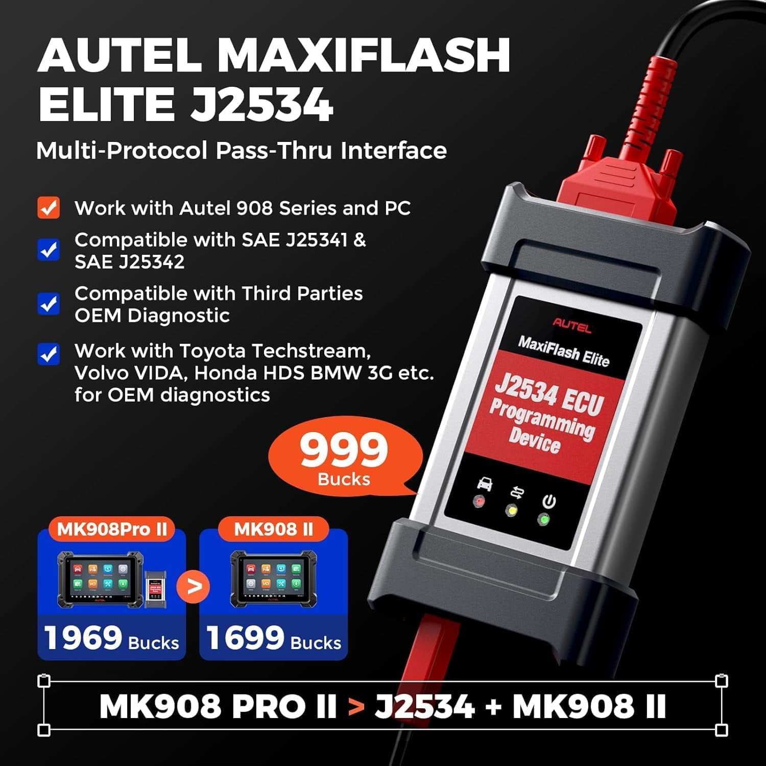 Autel Maxicom MK908 Pro II Scanner, AutoScan 2.0, 38+ Services, All System Diagnostics