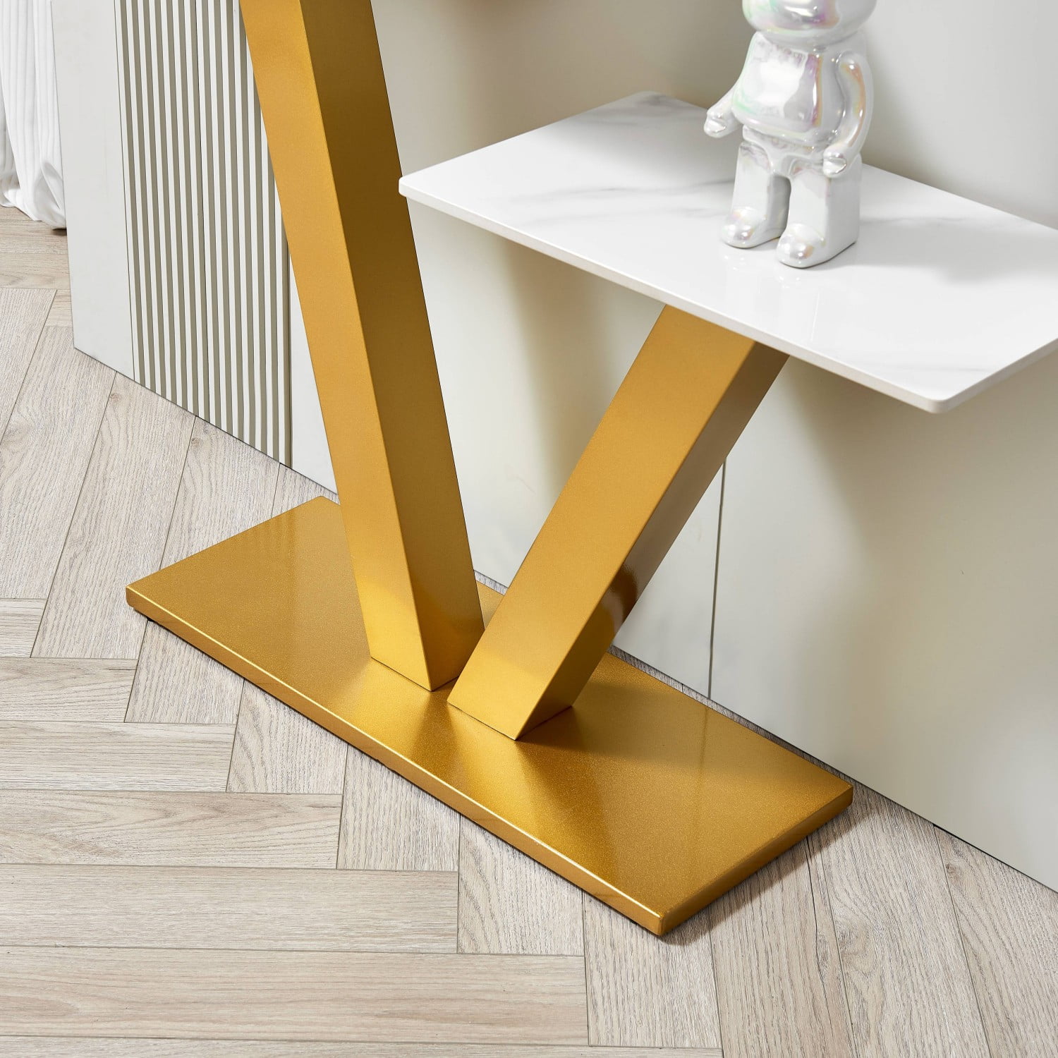 Gewnee Modern 2-Tier Console Table Entryway Sofa V-Shaped Accent Table with Metal Base And Adjustable Foot Pads for Hallway, Corridor
