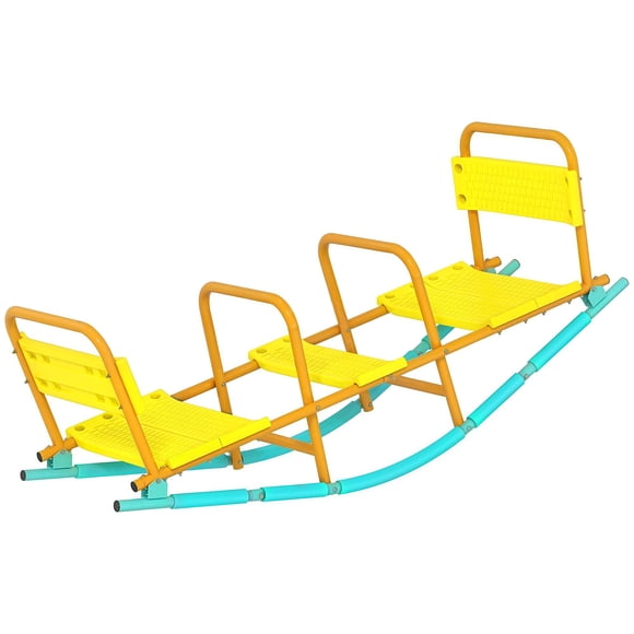 Qaba 2-in-1 Metal Rocking Seesaw, Heavy-Duty Steel Teeter Totter with Ergonomic Seats and Handrails, Yellow Playground Equipment for Backyard or Indoor Play, 60.2" L x 19.3" W