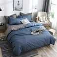 thumbnail image 1 of Juego de funda nórdica para cama de matrimonio, 4 piezas, juego de cama de microfibra con estampado liso a cuadros con 2 fundas de almohada y 1 sábana (220 x 240 cm, gris azulado), 1 of 5