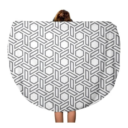 Silver Patterned Round Dial - SIDONKU 60 inch Round Beach Towel Blanket Silver Pattern Hexagons Gray Simple Polygon Black Grid Modern Travel Circle Circular Towels Mat Tapestry Beach Throw