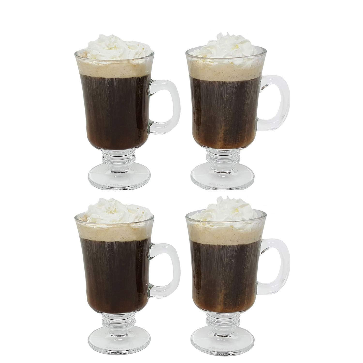 Footed Irish Coffee glasses with green shamrocks and recipe 4pc set. 