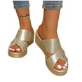 thumbnail image 5 of Women's Crocodile Embossed Cross Strap Wedge Slides Wide Width Open Toe Summer Casual Sandals Lightweight Thick Bottom Platform Comfort Outdoor Beach Slippers, 5 of 10