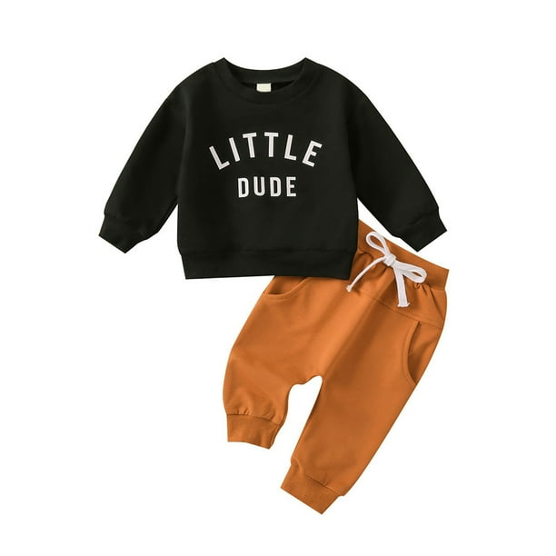 Sonducket Conjunto de ropa para niño, traje de otoño, pantalones para chico, traje de Color sólido, acabado de piel transpirable, cierre conjuntos de ropa Negro 110cm