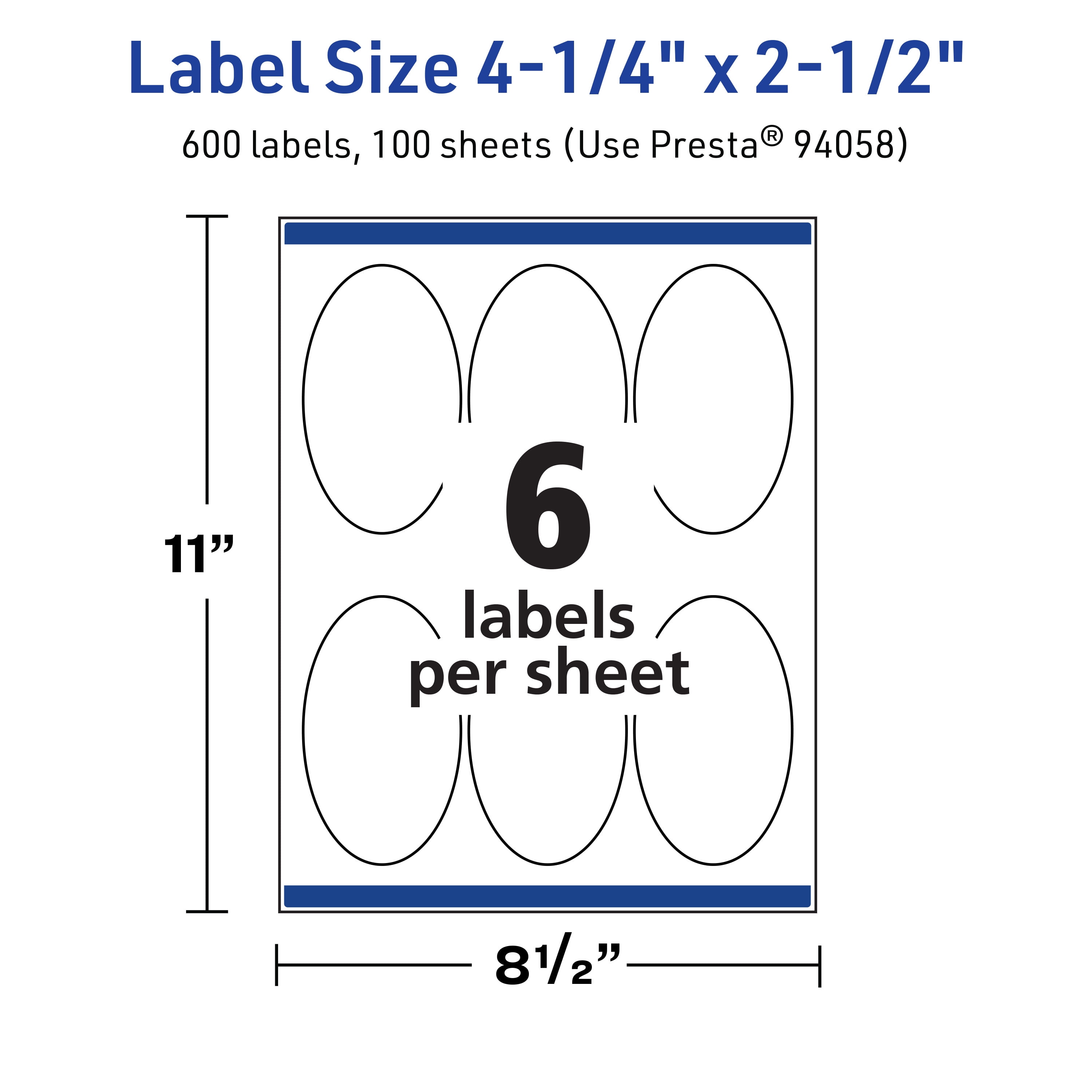 Avery TrueBlock Oval Labels, 4.25" x 2.5", 600ct