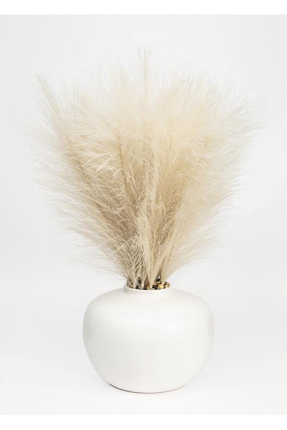 14" Artificial Pampas Grass in White Ceramic Vase