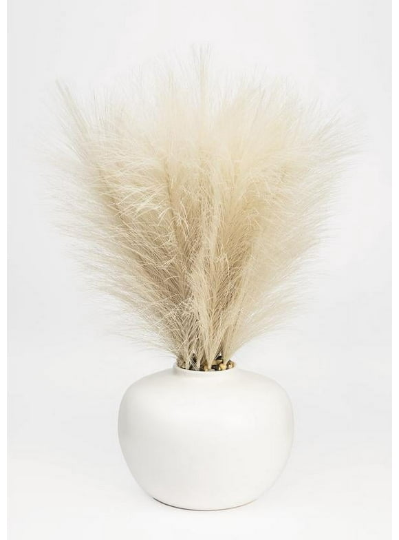 Better Homes & Gardens 14" Artificial Pampas in White Rounded Ceramic Vase