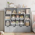 thumbnail image 2 of Hiphuta Large 4-Tier Kids Bookcase, Wood Toy Storage Organizer of 6 Boxes & 4 Removable Drawers, Bookshelf for Kids Room Classroom, Gray + Gray Boxes, 2 of 7