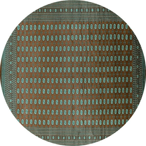 Ahgly Company Machine Washable Indoor Round Oriental Turquoise Blue Industrial Area Rugs, 6' Round