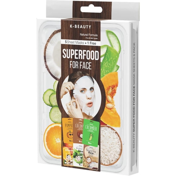 Saplaya K-Beauty Cuidado de la piel facial Belleza natural Paquete múltiple Mascarillas faciales Cuidado de la piel equilibrado Hecho en Corea del Sur (Superalimento (calabaza, coco, pepino, vitamina
