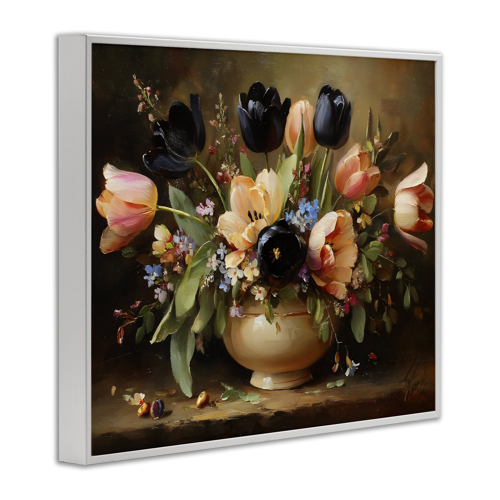 Stupell Industries Black Tulips & Peach Bouquet White Framed Giclee Art, design by Franklyn Gregory