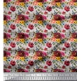 thumbnail image 1 of Soimoi Gray Silk Fabric Leaves & Ranunculus Floral Printed Fabric 1 Yard 42 Inch Wide, 1 of 3