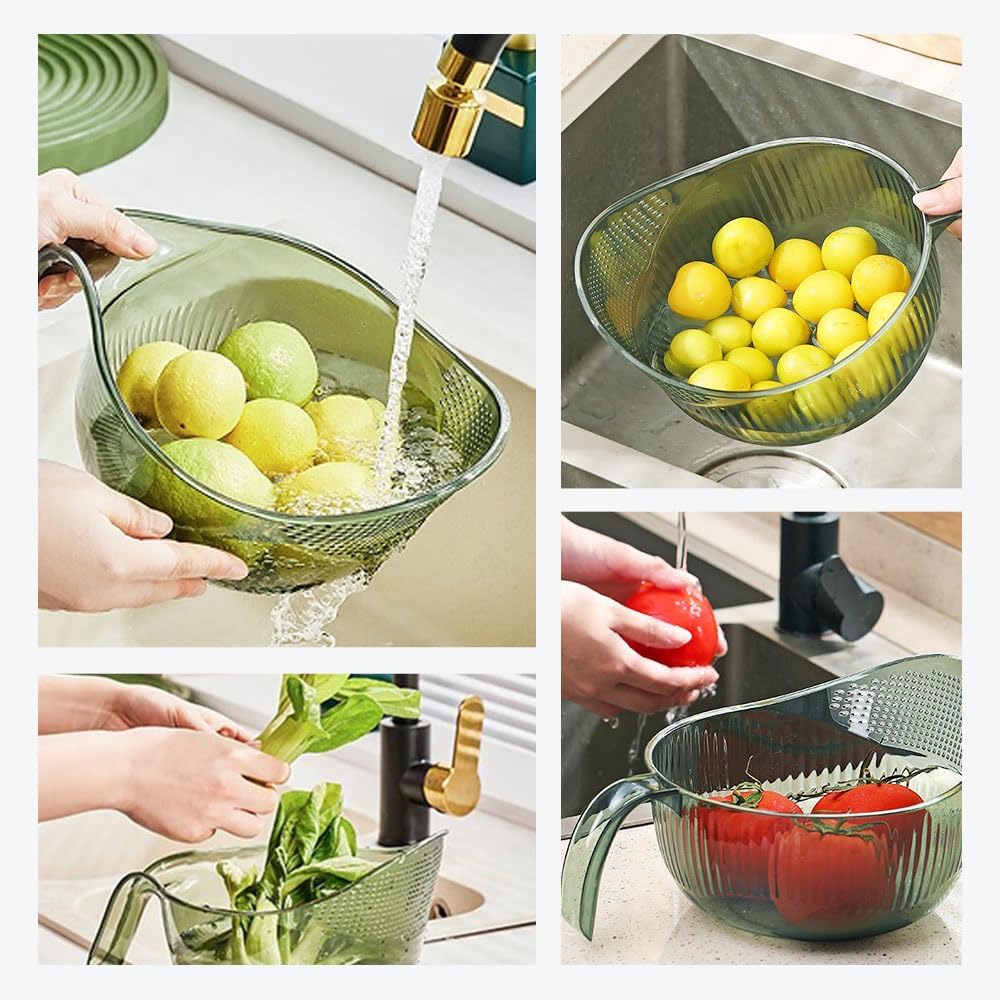 2-Pack Rice Washer & Strainer Bowl - Multi-Purpose Kitchen Drain Basket For Washing Rice, Fruits, Veggies (Gray)