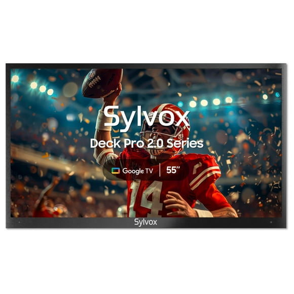 SYLVOX Outdoor Smart TV, 55" Google TV with Dobly Atmos, Google Assistant, 4K 1000nits Outside Television, IP55 Waterproof TV for Partial Sun (Deck Pro 2.0 New)