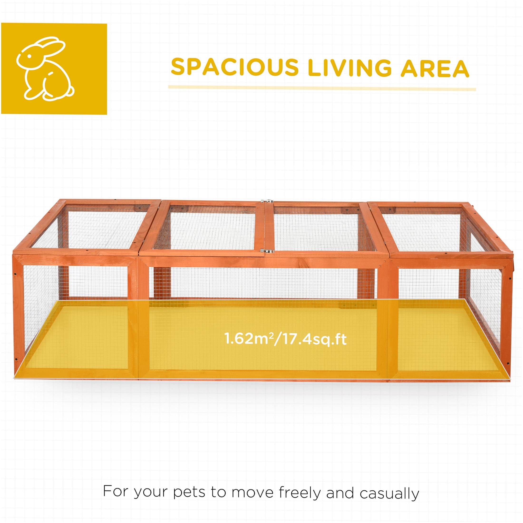 JERFIT Large Outdoor Rabbit Hutch with Run, Wooden Bunny Cage Habitat Enclosure for Rabbits, Guinea Pigs, Natural Orange Finish