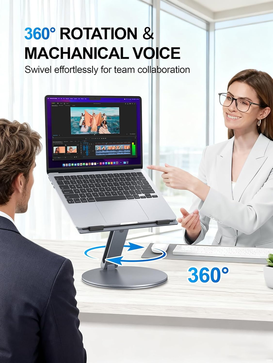 Adjustable Laptop Stand for Desk - 360° Rotating Ergonomic Riser with Aluminum Cooling Vents & Sturdy Construction for 10-16 Inch MacBook Pro/Air, Foldable Portable for Office & Home - Gray