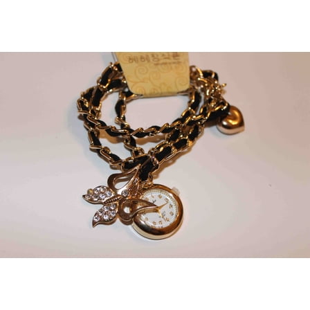 Gorgeous Goldtone & Black Butterfly Bracelet Fashion Watch W00551