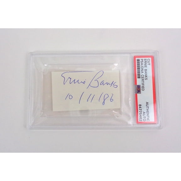 Ernie Banks Baseball Hall of Famer Signed Autograph Cut Signature PSA/DNA COA