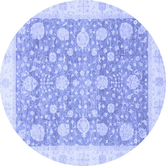 Ahgly Company Machine Washable Indoor Round Oriental Blue Traditional Area Rugs, 6' Round