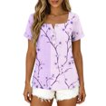 thumbnail image 6 of Kezqiaxn Plus Size Blouses for Women Floral Printed Short Sleeve Square Neckline Button Up Shirts Dressy Summer Tops, 6 of 8