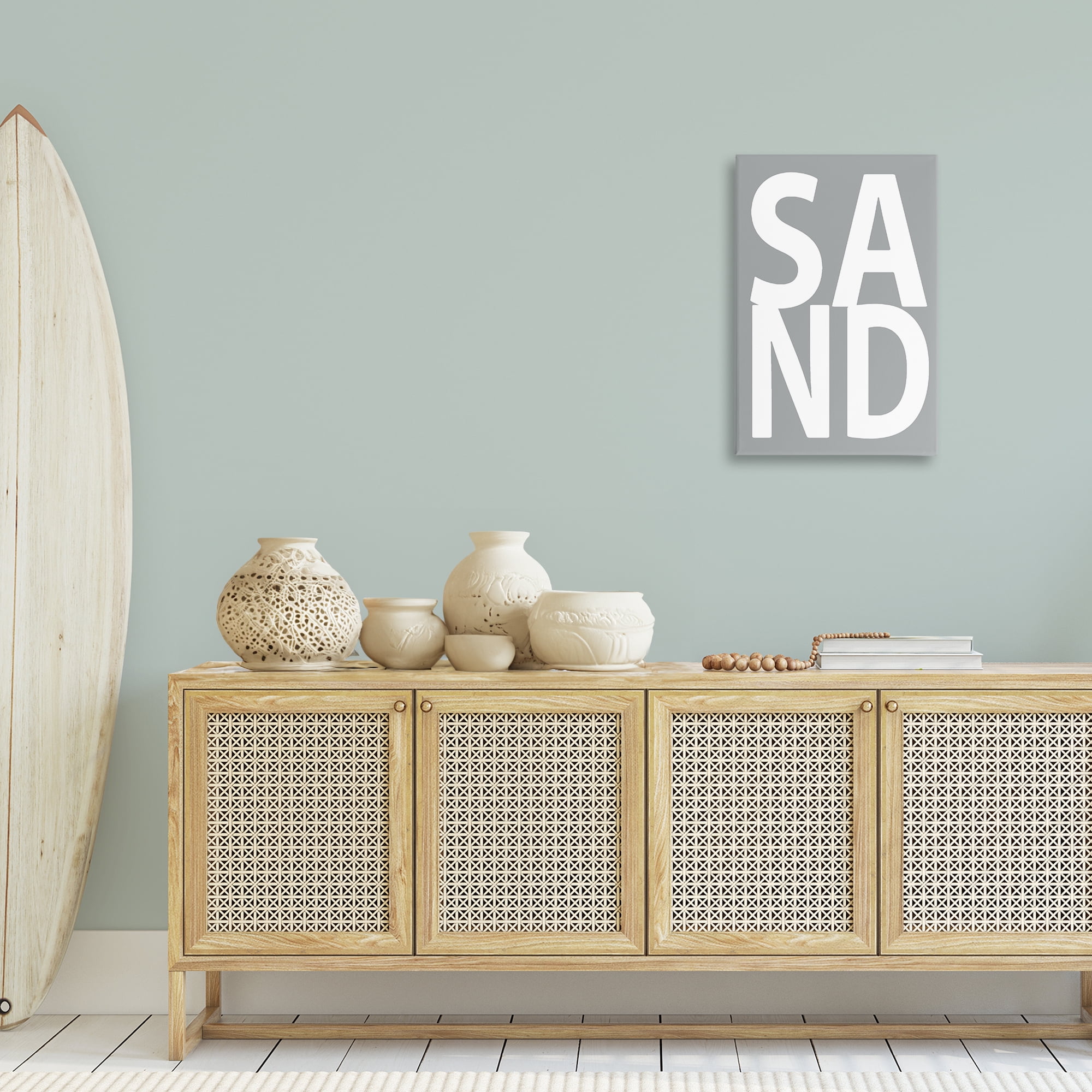 Stupell Industries Sand Word on Grey Typography Painting Gallery Wrapped Canvas Art Print Wall Art, 20 x 30