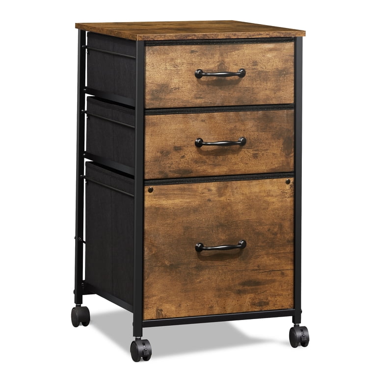 GALAXHERO 3-Drawer Mobile File Cabinet, Rustic Brown photo 7
