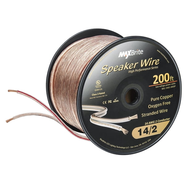 Cable de altavoz MaxBrite de alto rendimiento, calibre 14, 60 m