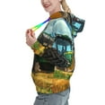 Balery Green Tractor Field Pattern Womens Long Sleeve Hoodie, Pullover