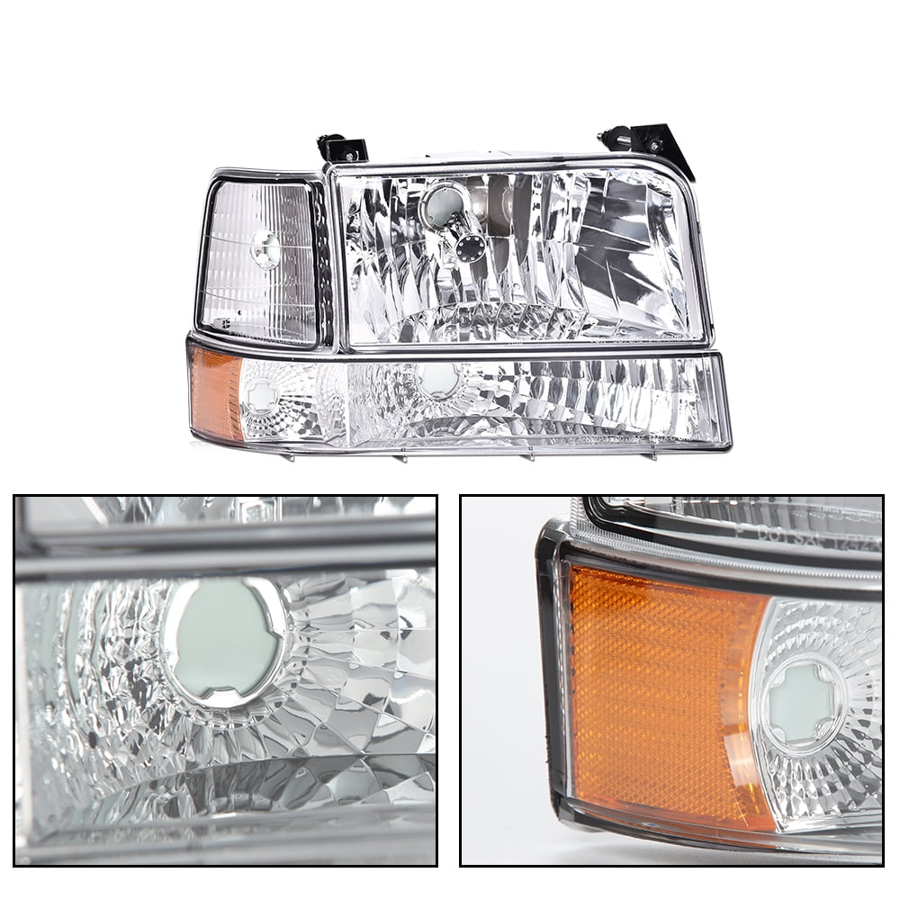 PIT66 Headlights w/Corner Signal Lamp Bumper Lamps Fit for 1992-1996 Ford F150 F250 F350 Bronco Clear Lens Chrome Housing Amber Reflector