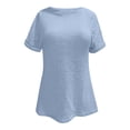 thumbnail image 4 of MIXUE Womens Summer Tops Solid Color Round Neck Lace Trimmed Short Sleeve Hollow Out Stylish Casual Pullover T-shirts Sportwear,Blue,M, 4 of 4