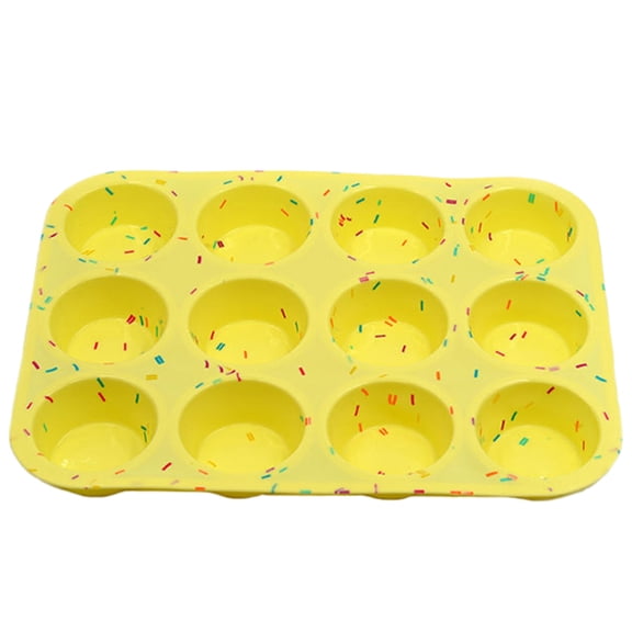 CZSCPDAW Yellow 12 Well Silicone Baking Tray, Flexible Round-Cavity Mold for Muffins Chocolate Egg Bites and Mini Cakes