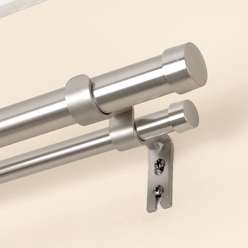 Lumino 1" and 5/8" Plated Brushed Nickel Cap Adjustable Double Curtain Rod Set, 42"-120"