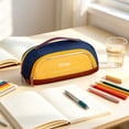 thumbnail image 3 of Color Block Pencil Case, Handheld Fabric Pen Pouch, Multi-compartment Zipper Stationery Bag, Large Capacity Pen Organizer, Portable Storage Bag for Daily Writing Tools Carrying, 3 of 5