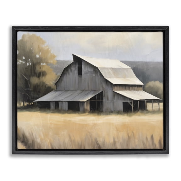 Stupell Industries In The Field Farm Structure Black Framed Floater Canvas Wall Art, design by Kim Allen