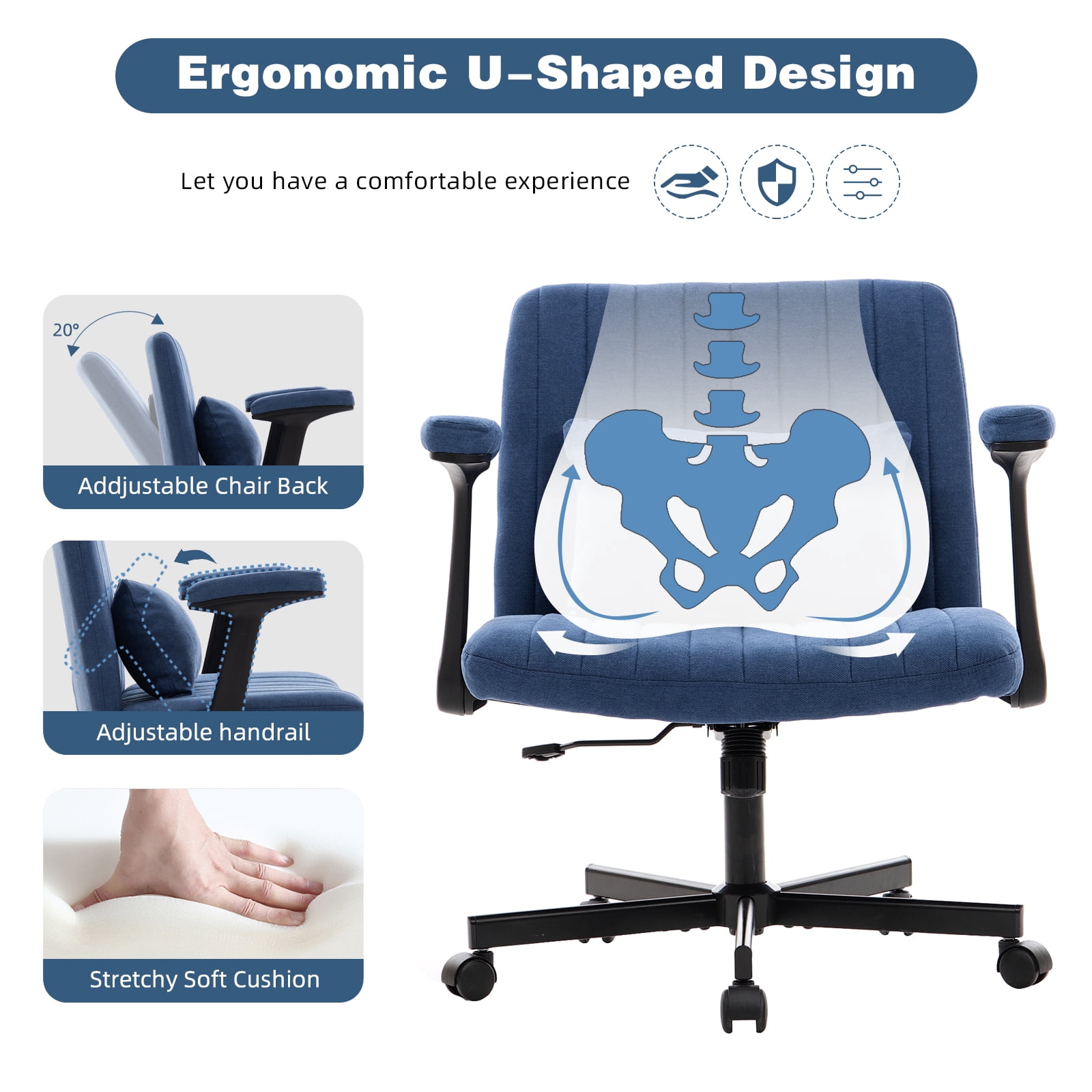 Modern Linen Blue Criss Cross Armrest Office Chair