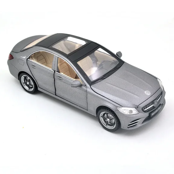 The 1:32 scale is suitable for Mercedes-Benz C260L alloy die-cast car models, equipped with openable doors, lights, sound and spring-back function. Boys' toy cars, children's birthday gift toy cars.